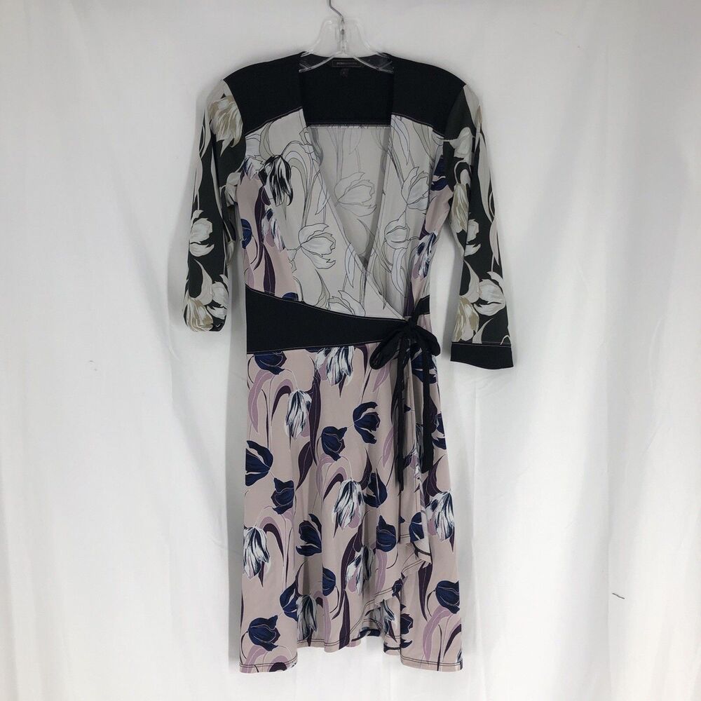 BCBG Max Azria Adele Floral Print Wrap Dress Purple Small